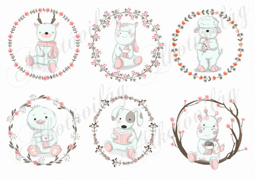 Kézzel rajzolt állatkák koszorúkban 1