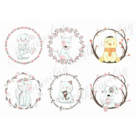 Kézzel rajzolt állatkák koszorúkban 2