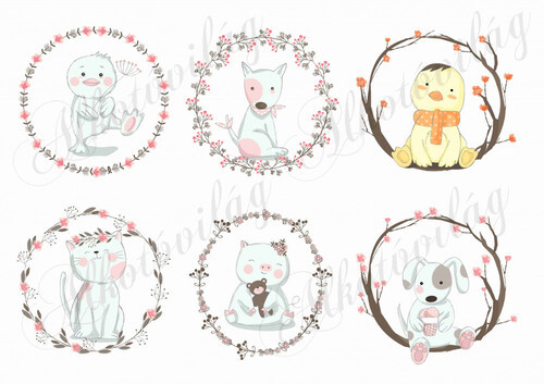 Kézzel rajzolt állatkák koszorúkban 2