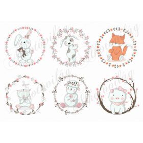 Kézzel rajzolt állatkák koszorúkban 3