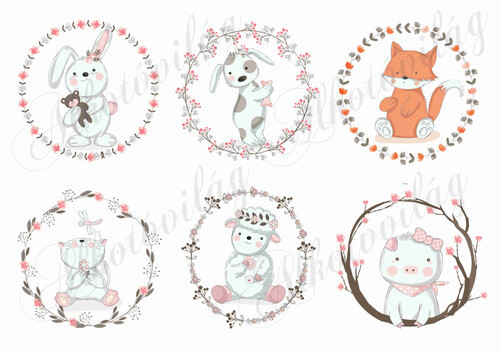 Kézzel rajzolt állatkák koszorúkban 3