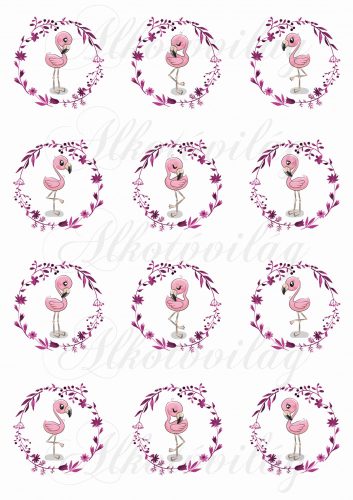 Flamingos with flowers in a wreath - small