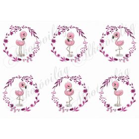Flamingók virágos koszorúban