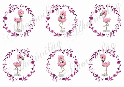 Flamingók virágos koszorúban