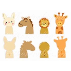 nyuszi, ló, oroszlán, zsiráf