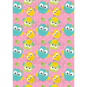   Tavaszi baglyos csomag: kék-sárga baglyok rózsaszín alapon