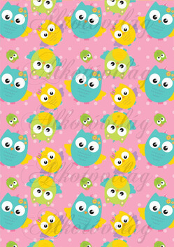 Tavaszi baglyos csomag: kék-sárga baglyok rózsaszín alapon