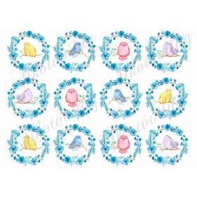 Kismadarak kék virágkoszorúban