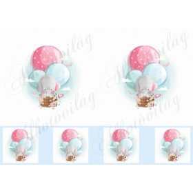   Elefánt lufikkal virágok között 10-12 cm-es hímzőkerethez