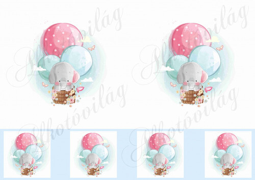 Elefánt lufikkal virágok között 10-12 cm-es hímzőkerethez