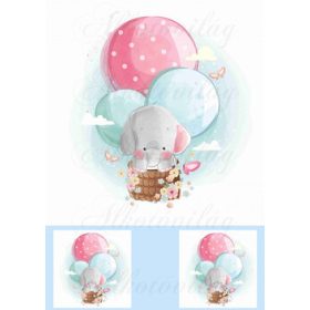   Elefánt lufikkal virágok között 18-20 cm-es HÍMZŐKERETHEZ