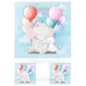 Elefánt és nyuszi hintázik 20 cm-es HÍMZŐKERETHEZ