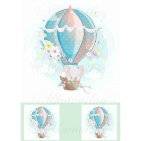   Elefánt és nyuszi virágos hőlégballonban 20 cm-es HÍMZŐKERETHEZ