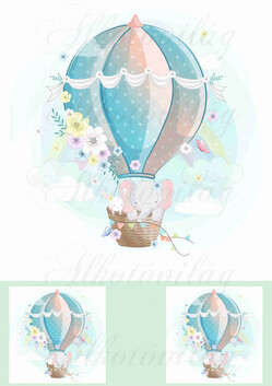 Elefánt és nyuszi virágos hőlégballonban 20 cm-es HÍMZŐKERETHEZ