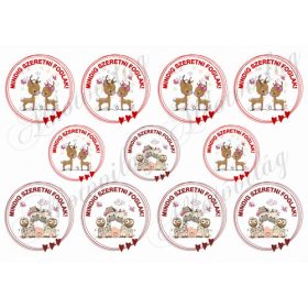 Feliratos szíves körök őzikékkel, zsiráfokkal