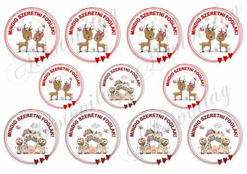 Feliratos szíves körök őzikékkel, zsiráfokkal