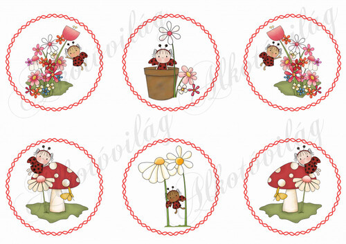 Katicák tavaszi virágokkal csavart körökben