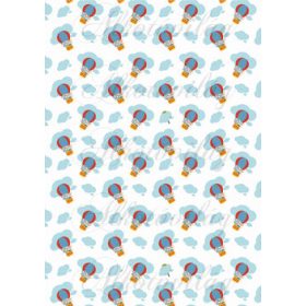 Maci és elefánt hőlégballonban felhők között