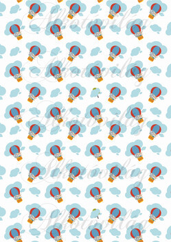 Maci és elefánt hőlégballonban felhők között