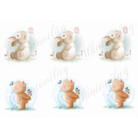 Nyuszi és maci pillangókkal 10 cm-es hímzőkeretre