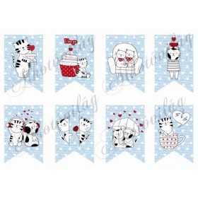 Szerelmes cicák pöttyös kék banneren