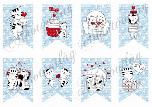 Szerelmes cicák pöttyös kék banneren