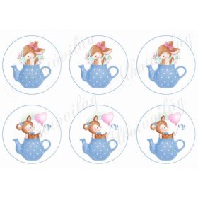 Őzike kék pöttyös kancsóban kék keretben