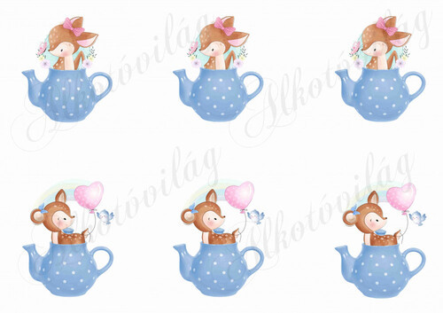 Őzikék kék, pöttyös kancsóban