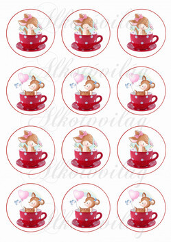 Őzikék piros pöttyös bögrében piros kerettel KICSIBEN