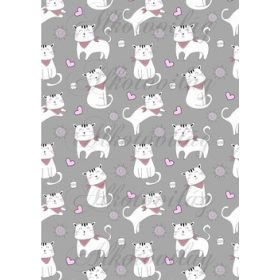 Cuki fehér cicák szürke alapon rózsaszín szívekkel