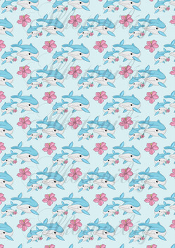 Delfin mama és kicsinye hibiszkuszokkal