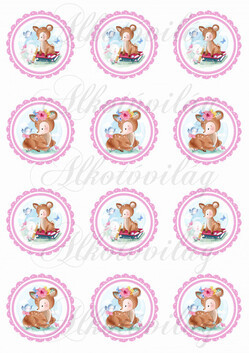 Kétféle őzike RÓZSASZÍN cakkos körökben KICSIBEN