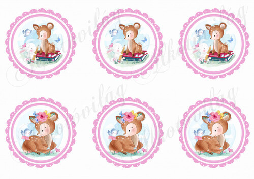 Kétféle őzike RÓZSASZÍN cakkos körökben