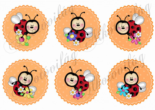 Mosolygós katicák narancssárga kör alapon