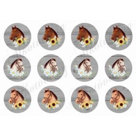 Lovak virágkoszorúkkal fa mintás kör alapon