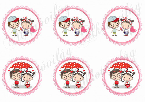 Kisfiú- kislány cakkos körökben - Valentin napra