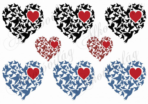 Fecske sziluettek szív alakban