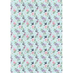   Kézzel festett fecskék rózsákkal, orgonákkal TÜRKIZ ALAPON KICSIBEN