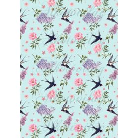   Kézzel festett fecskék rózsákkal, orgonákkal TÜRKIZ ALAPON