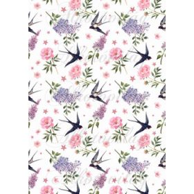 Kézzel festett fecskék rózsákkal, orgonákkal