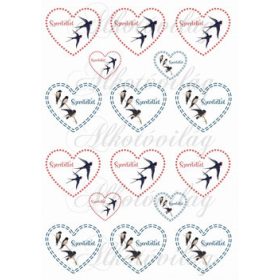   Kézzel festett fecskék szívekben SZERETETTEL felirattal KICSIBEN