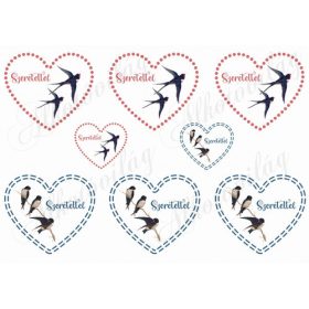 Kézzel festett fecskék szívekben SZERETETTEL felirattal