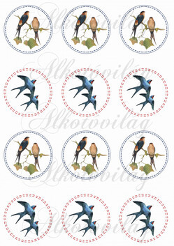 Kézzel festett fecskék varrott szélű körökben KICSIBEN