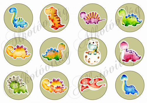 Kézzel festett cuki dinoszauruszok körökben