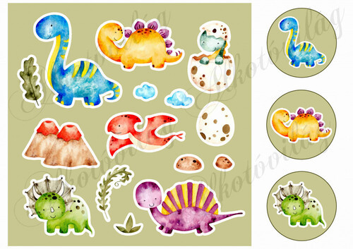 Kézzel festett cuki dinoszauruszok