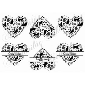 Cica sziluettek szívekben - CICÁS OTTHON felirattal