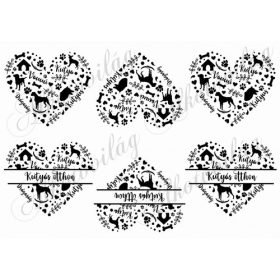 Kutya sziluettek szívekben - KUTYÁS OTTHON felirattal