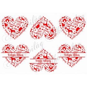   Kutya sziluettek szívekben PIROSBAN - KUTYÁS OTTHON felirattal