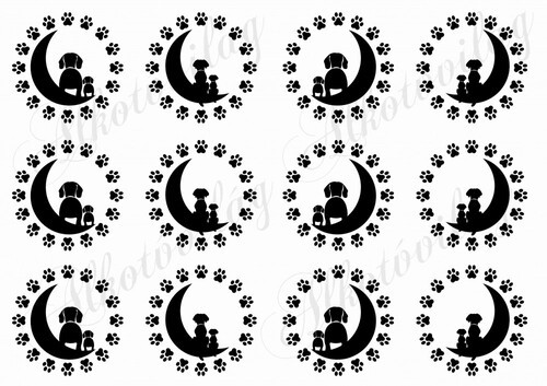 Kutya sziluettek tappancsos körökben