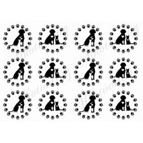 Kutya- cica sziluettek tappancsos körökben